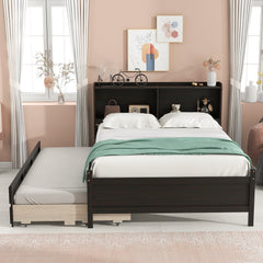 Full Bed with Bookcase,Twin Trundle with Drawers, Espresso