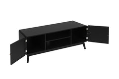 Boho TV Console with Rattan Doors for Bedroom & Living Room, Black