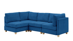 4 Pcs Corduroy Living Room Sectional Sofa with Wood Legs, Blue