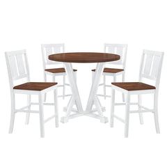 Rustic Farmhouse 5-Piece Counter Height Dining Table Set with 4 Dining Chairs & Thick Tabletop, Brown