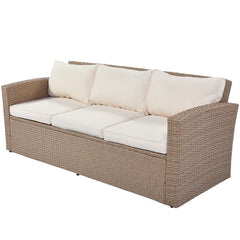 4-Piece Outdoor Conversation Set Wicker Furniture Sofa Set with Beige Cushions