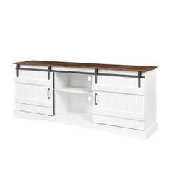 Farmhouse TV Stand with Sliding Barn Doors & Open Storage Cabinets for 80 Inch TV, White