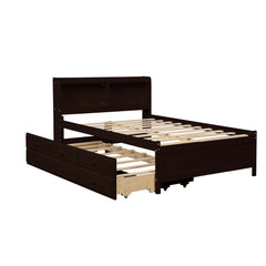 Full Bed with Bookcase,Twin Trundle with Drawers, Espresso
