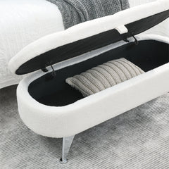 NOBLEMOOD End of Bed Storage Bench, Upholstered Ottoman with Storage and Hinge for Bedroom Living Room, Beige