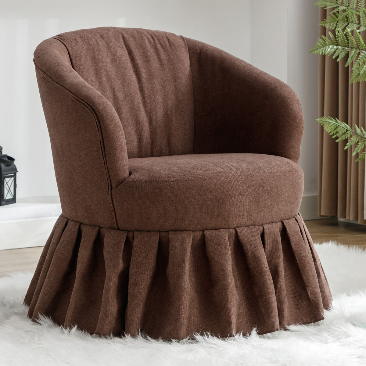 Linen Fabric Accent Swivel Chair Auditorium Chair With Pleated Skirt For Living Room Bedroom Auditorium,Brown