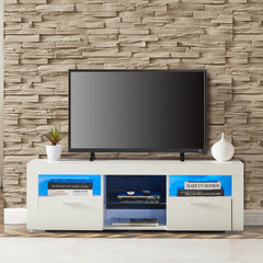 Modern TV Stand with LED Lights & High Glossy Front, White