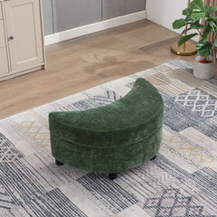 NOBLEMOOD 32.7" W Half Crescent Moon Storage Bench Large Upholstered Sofa Ottoman w/ Tray Serve for Living Room, Entryway, Hallway（Green）