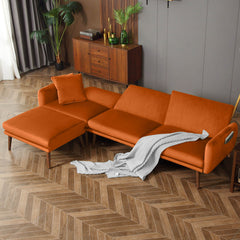Convertible Sectional Sofa, Velvet Sleeper Couch Bed with 3-Level Reclining Backrest, Storage & Ottoman, Orange