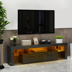 Modern TV Stand with LED Lights, High Glossy Front TV Cabinet for Lounge Room, Living Room & Bedroom, Black