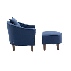 NOBLEMOOD Accent Chair with Ottoman, Mid Century Modern Barrel Chair Upholstered Club Tub Round Arms Chair, Blue