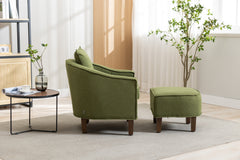 NOBLEMOOD Accent Chair with Ottoman, Mid Century Modern Barrel Chair Upholstered Club Tub Round Arms Chair, Olive