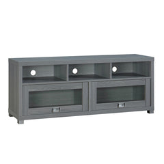 TV Stand with 2 Glass Panel Cabinets & 3 Open Shelves for TVs up to 75", Gray