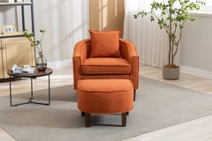 NOBLEMOOD Accent Chair with Ottoman, Mid Century Modern Barrel Chair Upholstered Club Tub Round Arms Chair, Orange