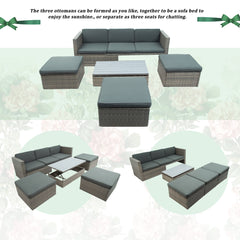 5-Piece Patio Sectional Sofa with Adustable Backrest, Cushions, Ottomans and Lift Top Coffee Table