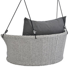 33.8” Rattan Woven Swing Chair, Porch Swing With Hanging Ropes, Gray