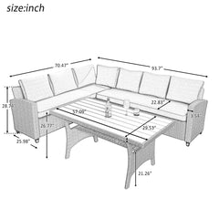 5 Piece Patio Dining Set with Ottoman and Throw Pillows