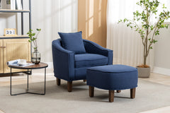 NOBLEMOOD Accent Chair with Ottoman, Mid Century Modern Barrel Chair Upholstered Club Tub Round Arms Chair, Blue