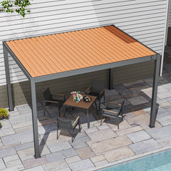 10'x13' Outdoor Louvered Pergola with Gutter, Waterproof Aluminum Gazebo Kit with Adjustable Roof