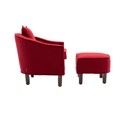 NOBLEMOOD Accent Chair with Ottoman, Mid Century Modern Barrel Chair Upholstered Club Tub Round Arms Chair, Red
