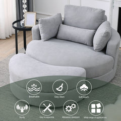 Swivel Accent Barrel Sofa Lounge Club Big Round Chair with Storage Ottoman, Pillows, Grey