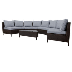 5 Pieces Outdoor Wicker Sofa Half-Moon Sofa Set with Tempered Glass Table, Gray