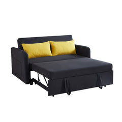 Twins Sleeper Sofa Bed w/ Reclining Backrest, Toss Pillows, Pockets, Black