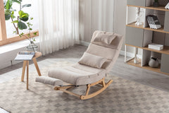 51.37"W Comfortable Rocking Chair with Natural Solid Rubber Wood Legs, Beige