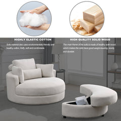 Swivel Accent Barrel Modern Sofa Lounge Club Big Round Chair with Storage Ottoman, Pillows, Beige