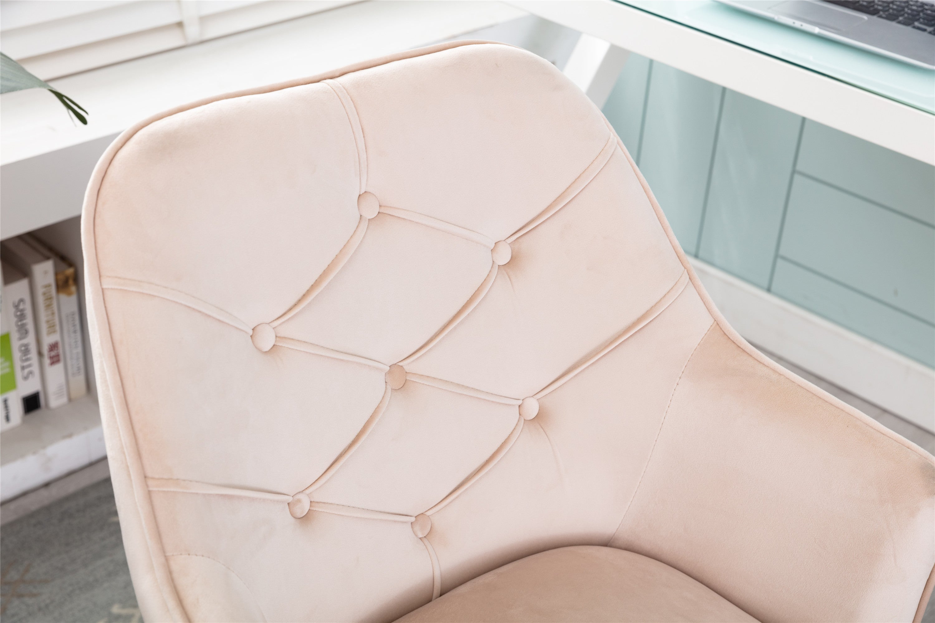 NOBLEMOOD Velvet Swivel Shell Chair for Living Room Modern Leisure Armchair with Wheels for Home Sturdy Room, Light Pink