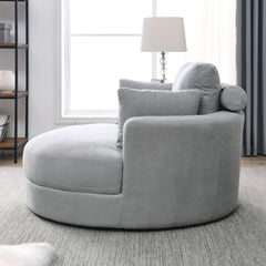 Swivel Accent Barrel Sofa Lounge Club Big Round Chair with Storage Ottoman, Pillows, Grey