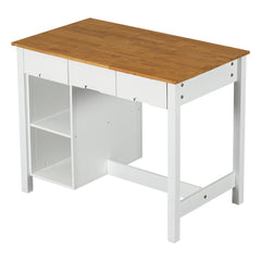 3-Piece 45" Stationary Rubber Wood Kitchen Island Set with 2 Seatings, 2 Shelves & 3 Drawers, White