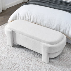 NOBLEMOOD Linen Fabric Bench Ottoman with Large Storage End of Bed Storage Bench for the Living Room, Entryway and Bedroom,White