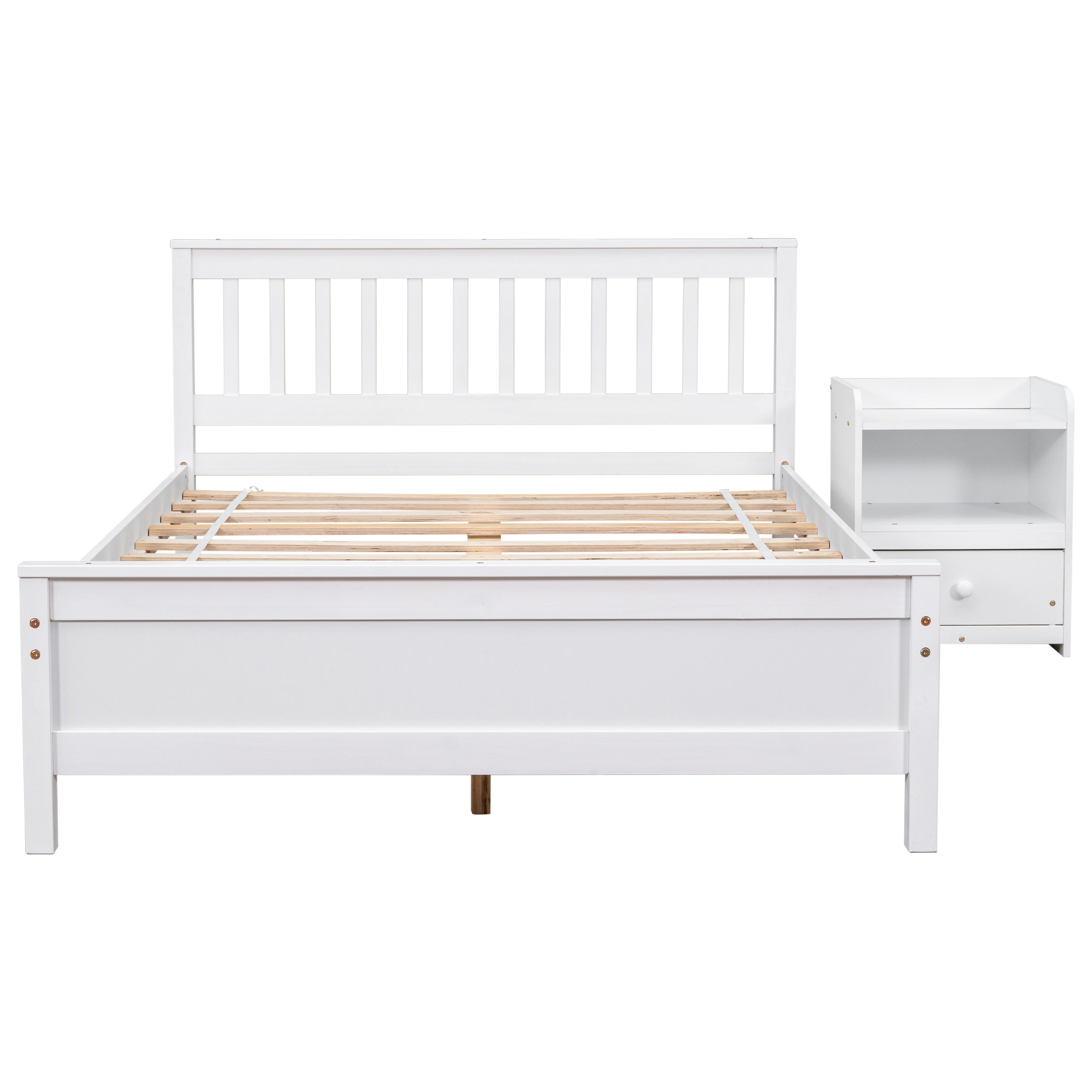 Full Bed with Headboard Footboard, Nightstand ,White