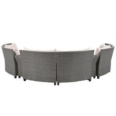 6 Person Half-Moon Rattan Sectional Sofa with Cushions and Table