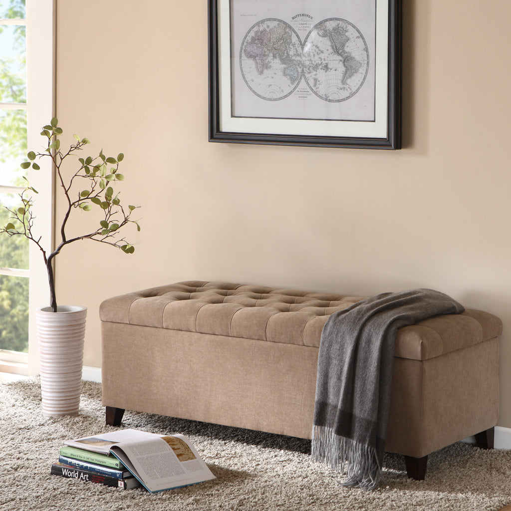 NOBLEMOOD Tufted Top Ottoman Bench with Storage, End of Bed Storage Bench for Bedroom Living Room, Khaki