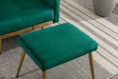 NOBLEMOOD Velvet Accent Chair with Adjustable Armrests and Backrest, Button Tufted Lounge Chair, Green