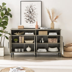 Farmhouse TV Stand with Storage & Open Drawers, Golden