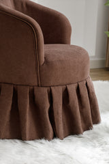 Linen Fabric Accent Swivel Chair Auditorium Chair With Pleated Skirt For Living Room Bedroom Auditorium,Brown