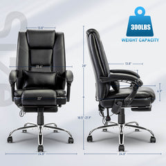 Big and Tall Ergonomic Office Chair with 4 Points Massage & Heating, Reclining Backrest, Footrest & Pillow, Black