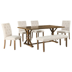 6-Piece Farmhouse Dining Table Set with 72" Wood Rectangular Table, 4 Upholstered Chairs & Bench (Walnut)