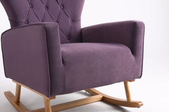 Mid Century Modern Velvet Upholstered Rocking Chair with Padded Seat for Living Room, Bedroom (Lavender Purple)