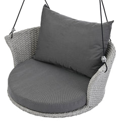 33.8” Rattan Woven Swing Chair, Porch Swing With Hanging Ropes, Gray