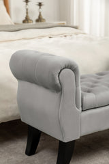 NOBLEMOOD 40" End of Bed Storage Bench for Bedroom, Entryway Bench w/ Rolled Armrest & Velvet Button for Living Room, Light Grey