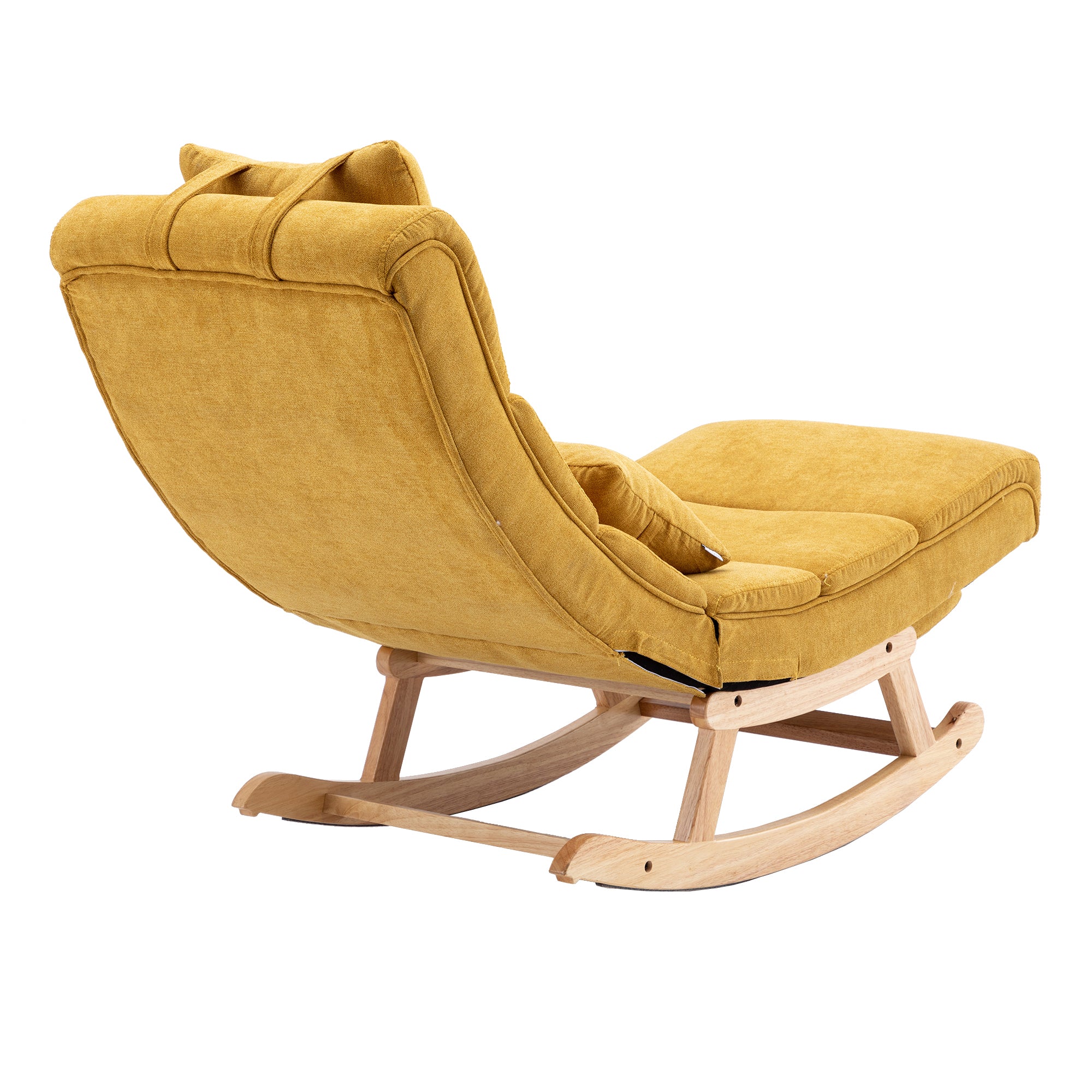 51.37"W Comfortable Rocking Chair with Natural Solid Rubber Wood Legs, Yellow