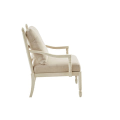 NOBLEMOOD Wood Accent Chair for Bedroom, Leisure Chair with Padded Cushions and Pillow for Living Room, Cream White