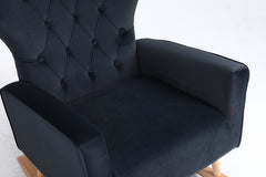 Mid Century Modern Velvet Upholstered Rocking Chair with Padded Seat for Living Room, Bedroom (Black)