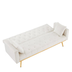 Convertible Folding Futon Sofa Bed with Reclining Backrest, Cream White