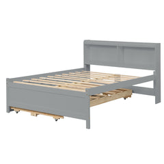 Full Bed with Bookcase,Twin Trundle with Drawers, Gray