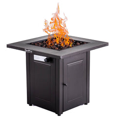 28" Outdoor Propane Fire Pits Table, 50000 BTU Gas Square Firepit Tables with Lid, Lava Stone, ETL Certification