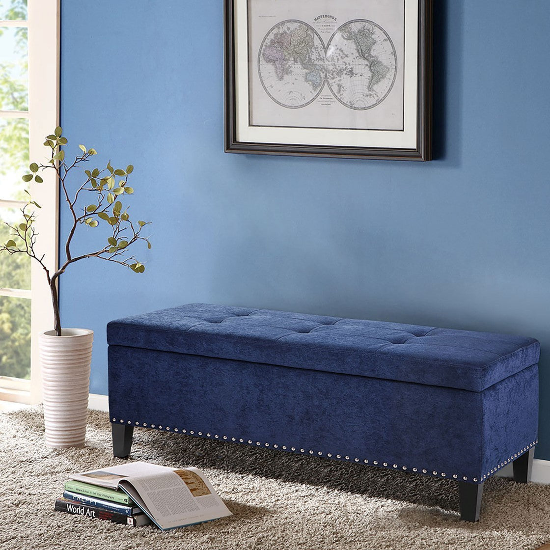 NOBLEMOOD Tufted Top Storage Bench for End of Bed, Sofa Ottoman with Storage for Bedroom, Living Room, Entryway, Navy